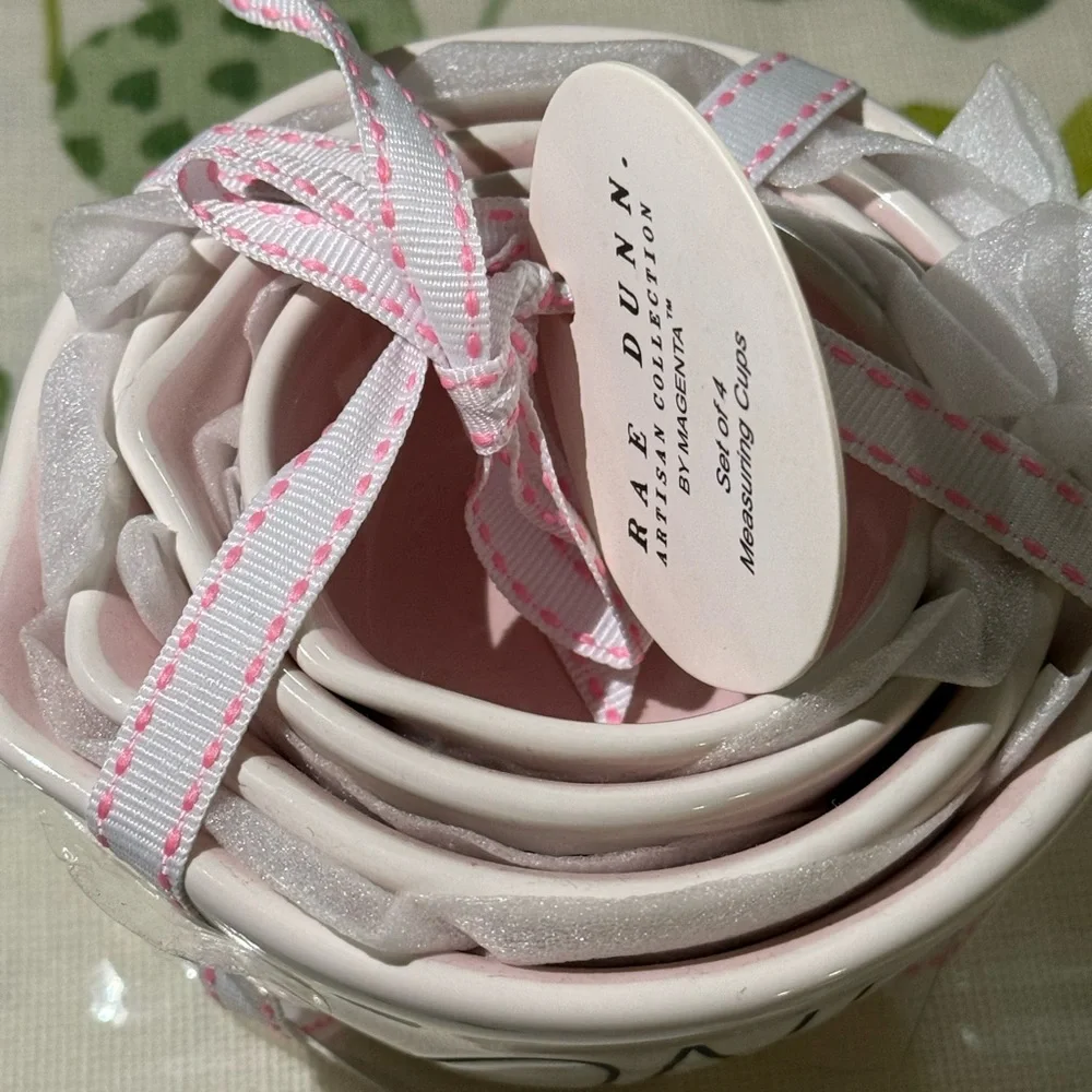 Rae Dunn Pink and White Ceramic Measuring Cups